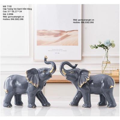 CẶP TƯỢNG VOI XANH VIỀN VÀNG
